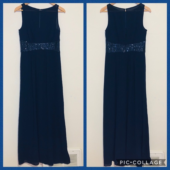 Chaps Navy Sequined Georgette Evening Gown - Picture 2 of 4